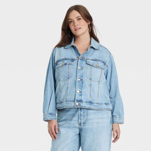Universal Thread - Women's Studded Denim Trucker Jacket - Universal T Blue - Picture 1 of 4